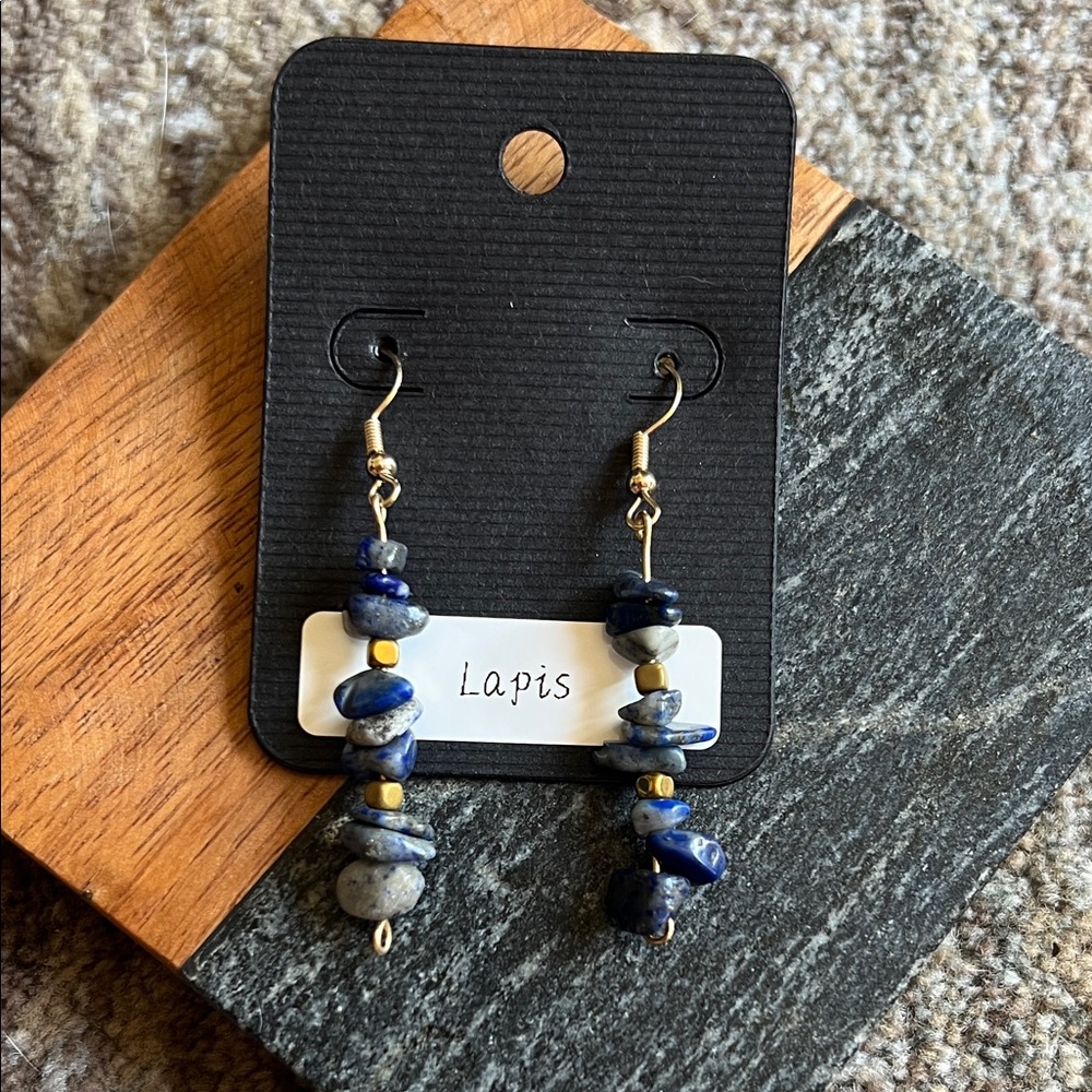 Handmade Lapis Lazuli Blue and Gold Drop Earrings